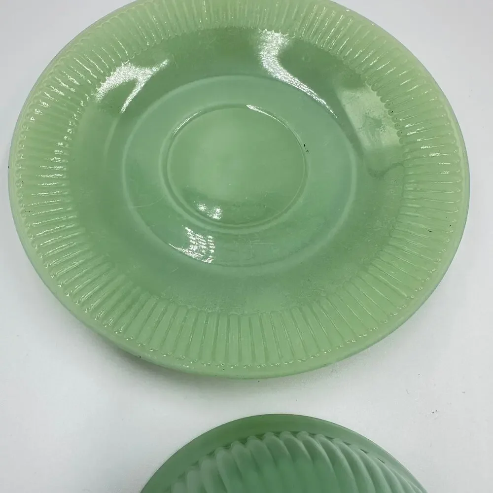 Fire King Coffee Tea Cup & Saucer Jane Ray JadeIte by ANCHOR HOCKING 5pc Set